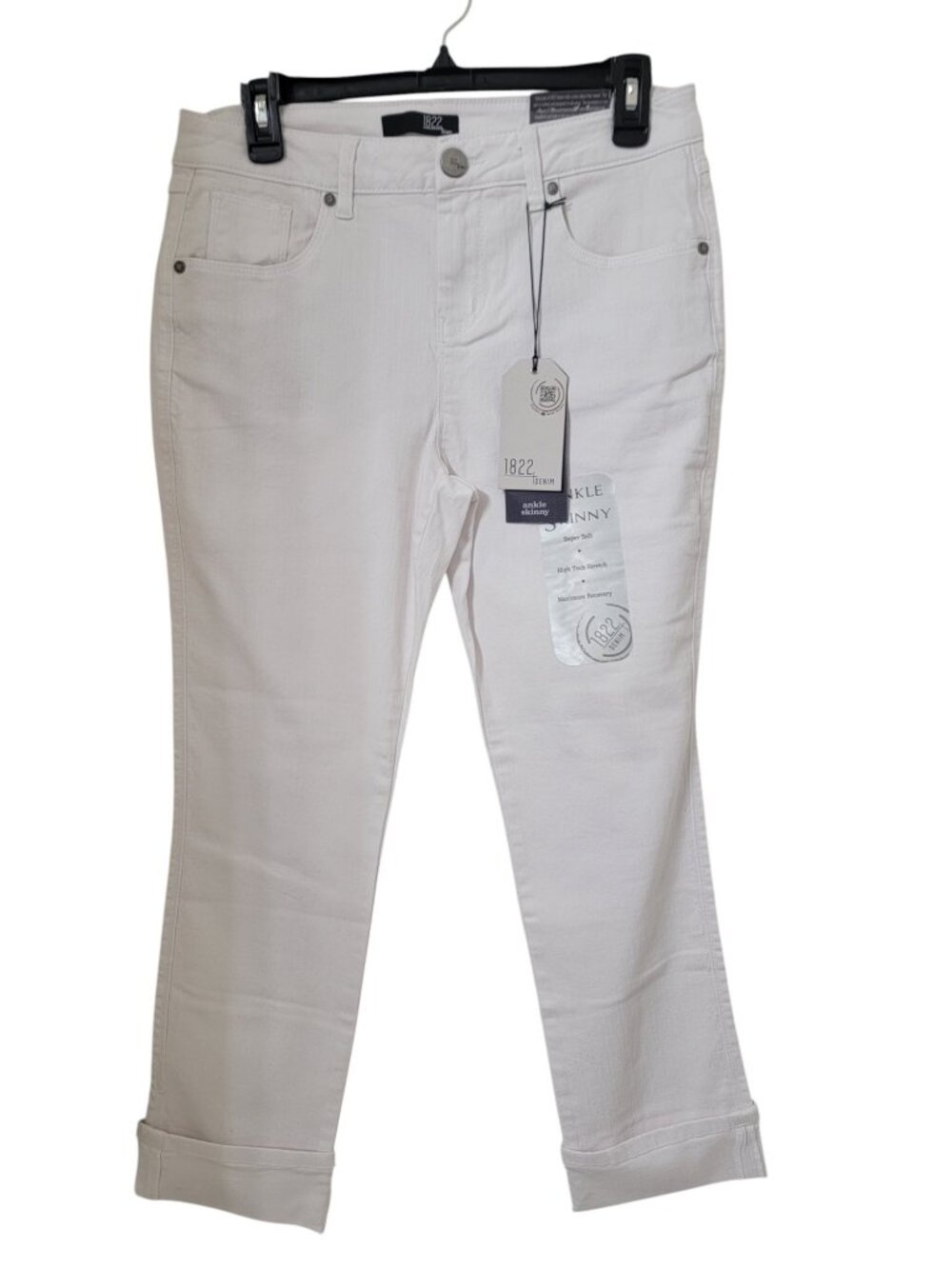 1822 Denim Size 10 White Stretch Cropped Cuffed "Ankle Skinny" Jeans NEW w/Tag